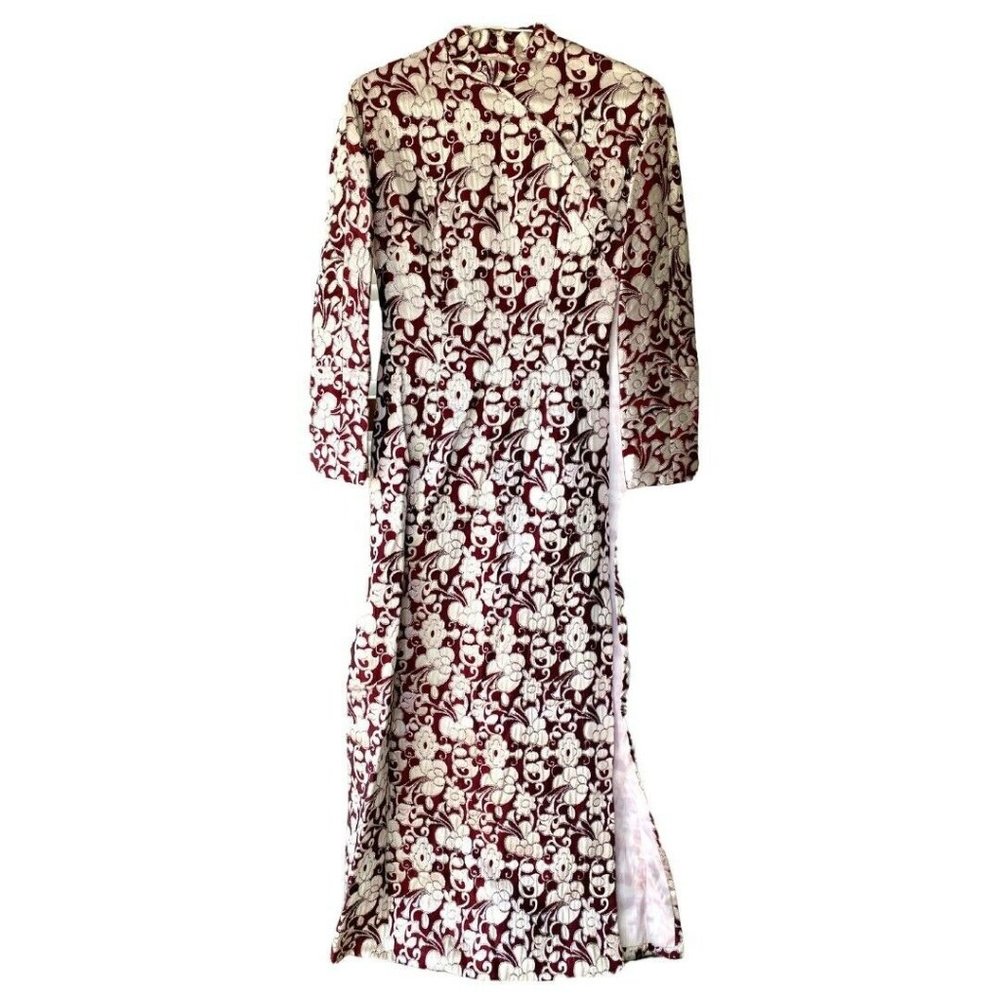 1970s Silk Brocade Lined Overdress Qipao Sz Petite Fashions By Park Seoul Korea